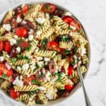 Mediterranean Pasta Salad served in a bowl