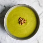 Zucchini Leek Soup with walnut garnish