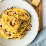 Mushroom Carbonara served in a bowl