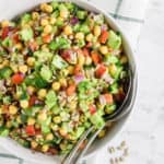 Chickpea avocado salad served in a bowl