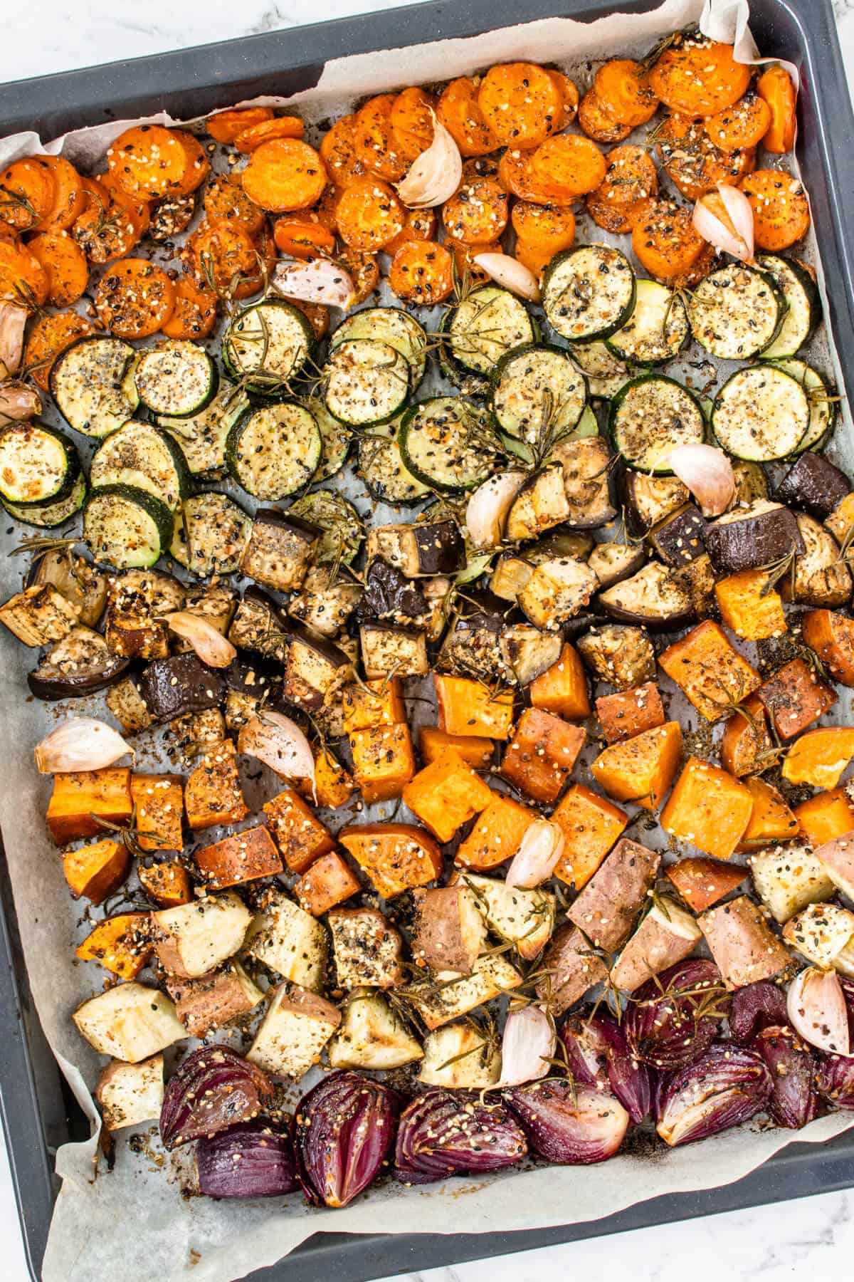 Oven Roasted Vegetables on an oven tray