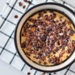 Baked Oats Vegan topped with cacao nibs and maple syrup