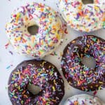 Close up of healthy donuts topped with birthday sprinkles
