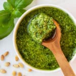 How to make pesto with a wooden spoon full of pesto