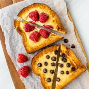 Viral Tiktok Custard Yogurt Toast with pieces cut in half