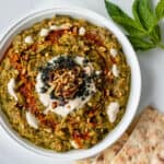 Kashke Bademjan Persian Eggplant Dip with fresh mint and bread on the side