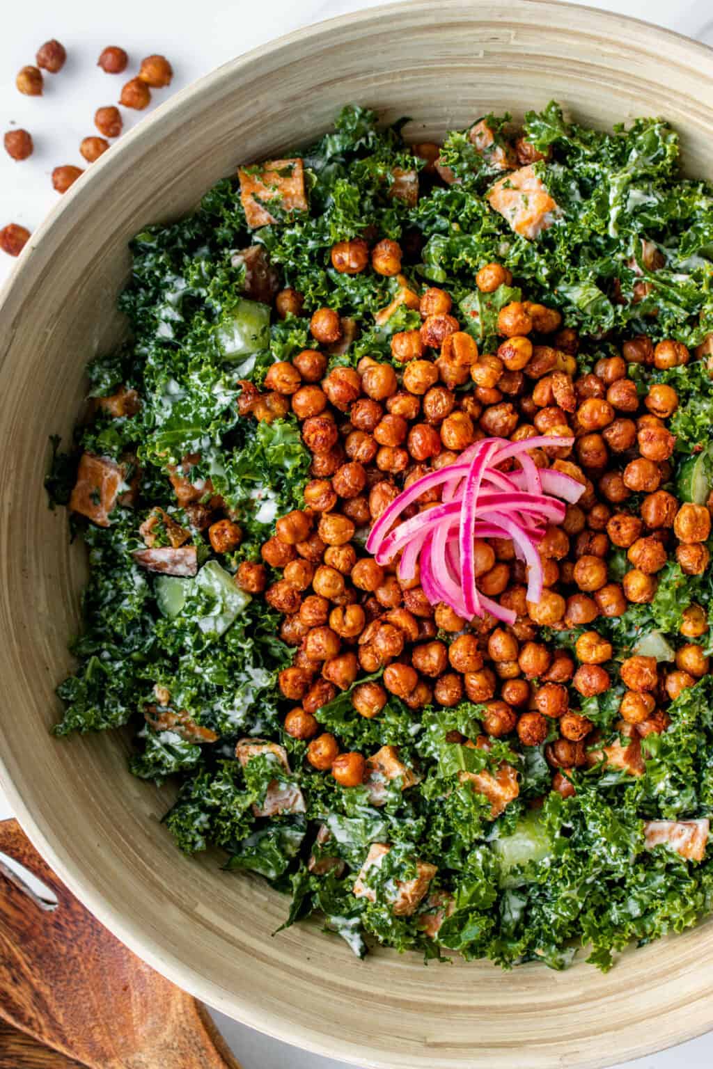 Tahini Kale Salad With Crispy Chickpeas - Cooking With Ayeh