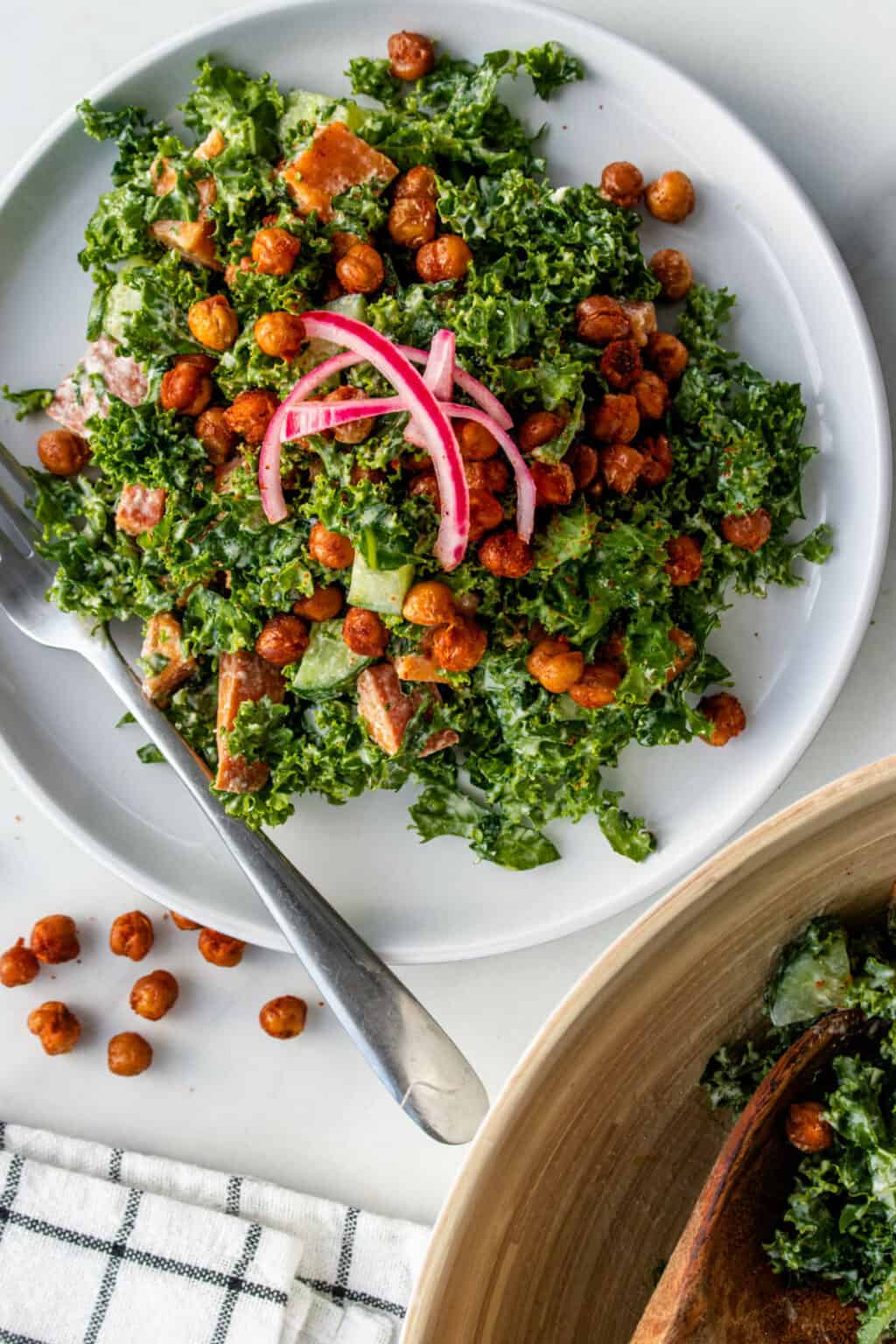 Tahini Kale Salad With Crispy Chickpeas - Cooking With Ayeh