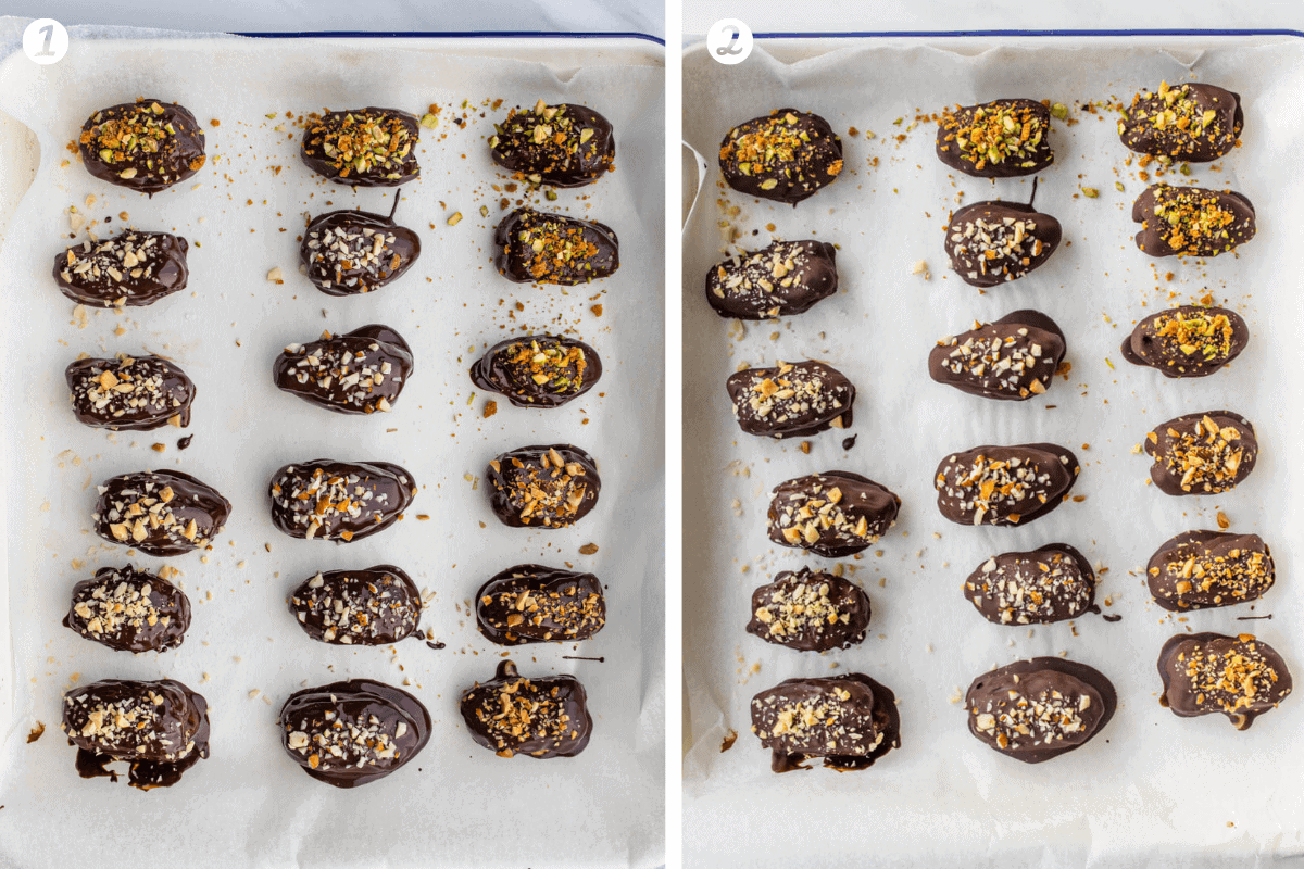 Dates on a tray before and after being frozen