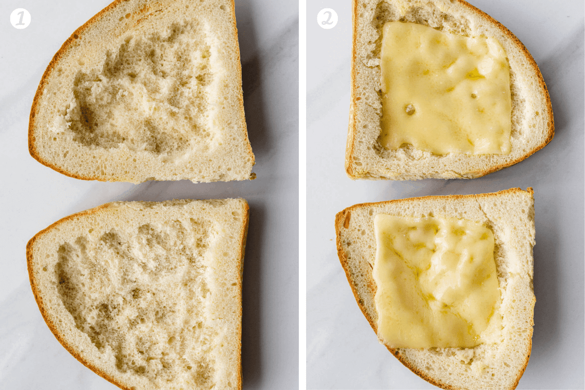 Steps to show how to prepare the grinder sub sandwich bread with cheese