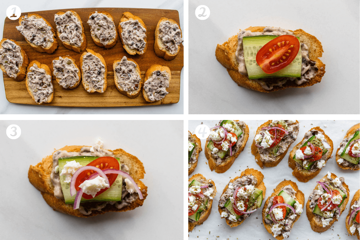 Steps on how to assemble the Greek Bruschetta