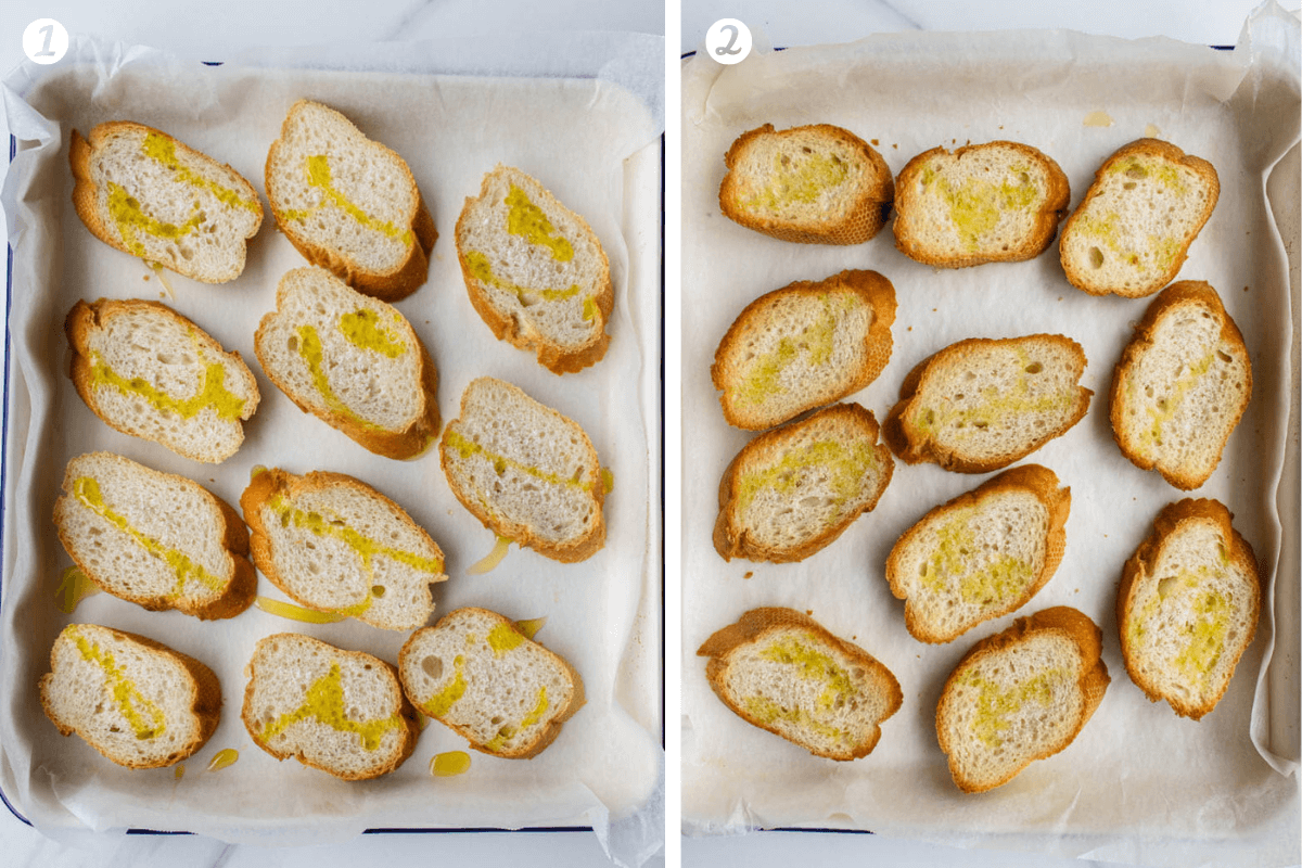 Greek Bruschetta Before and After of Crusty Bread