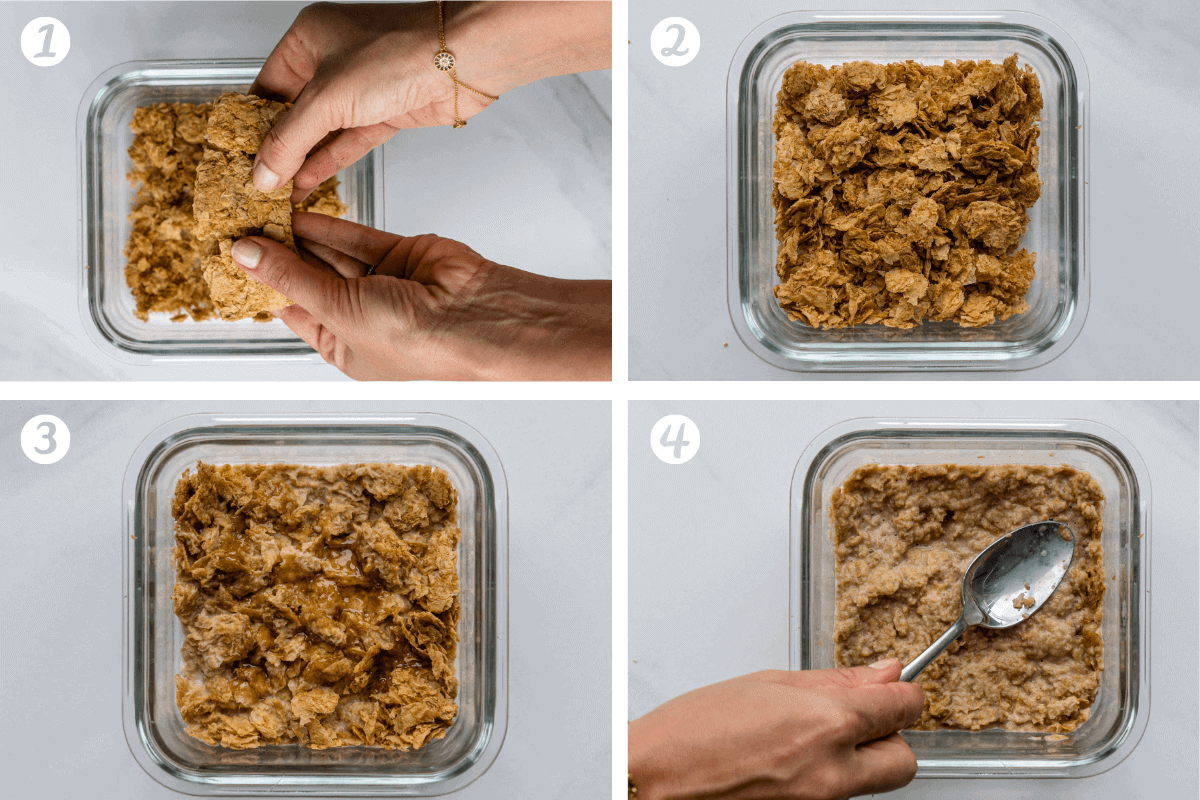 Steps on how to make the base layer of overnight weetabix