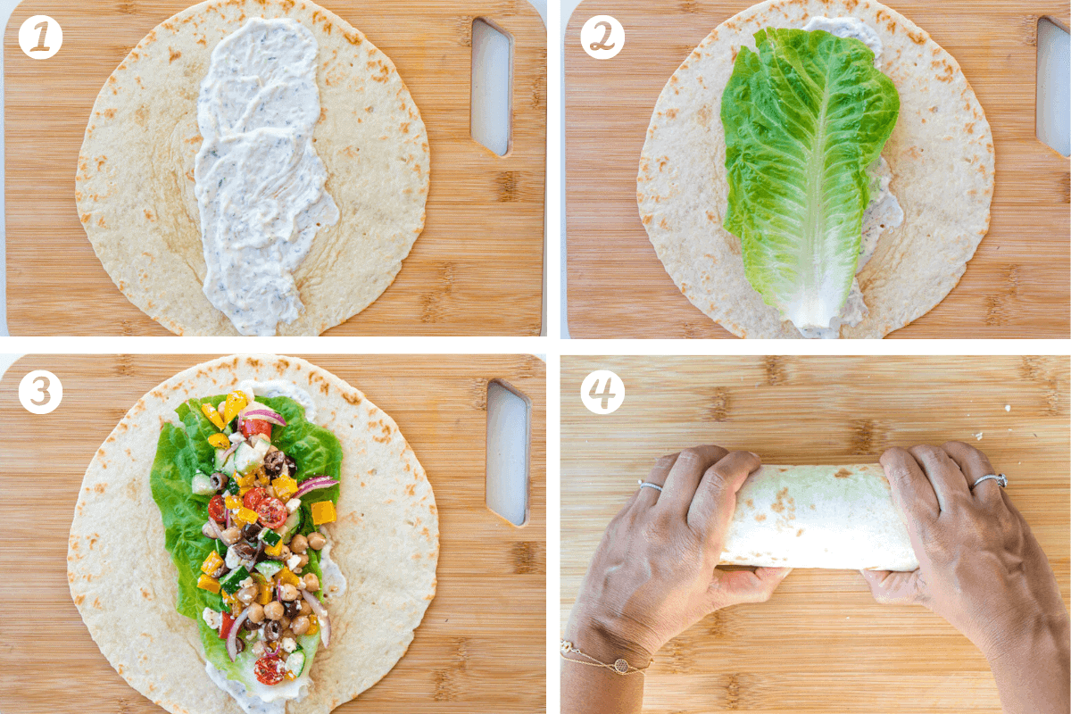 Greek wrap steps on how to assemble the wrap