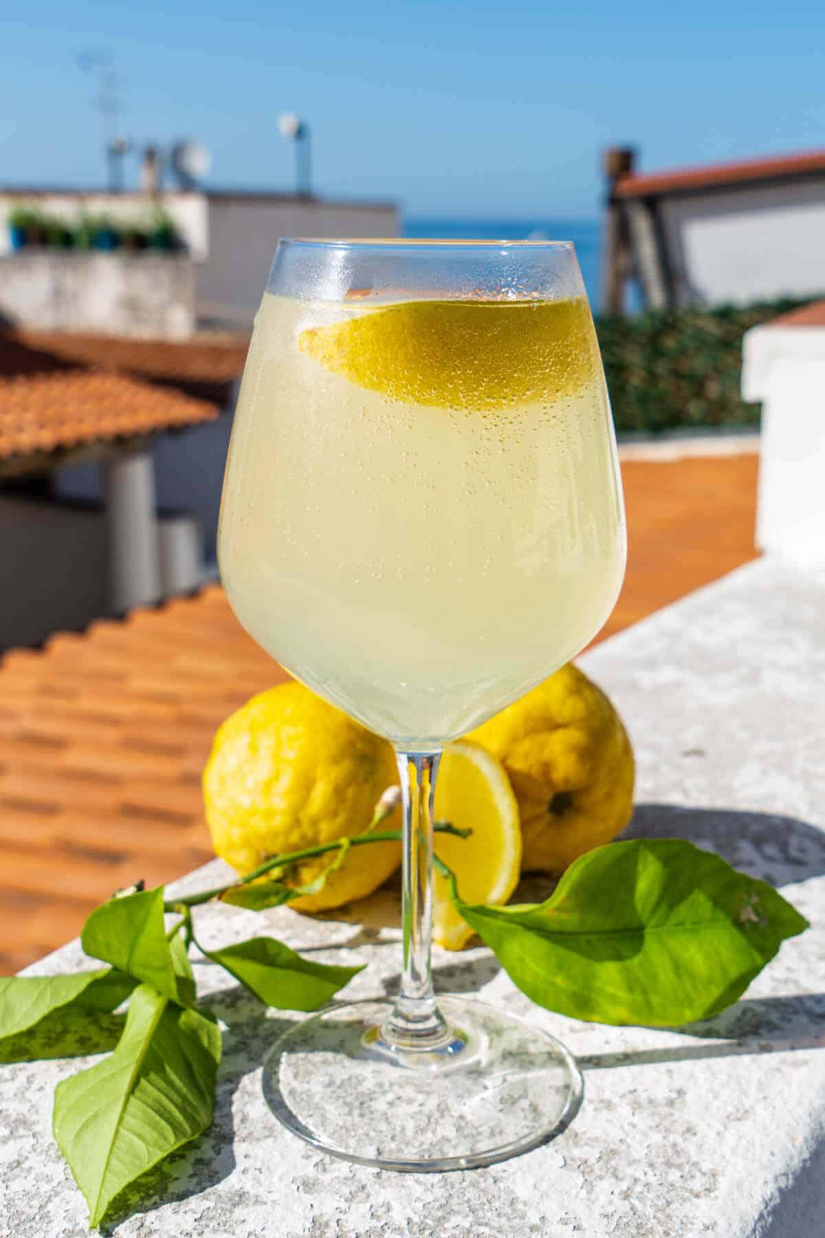 Glass of Limoncello Spritz in the sun