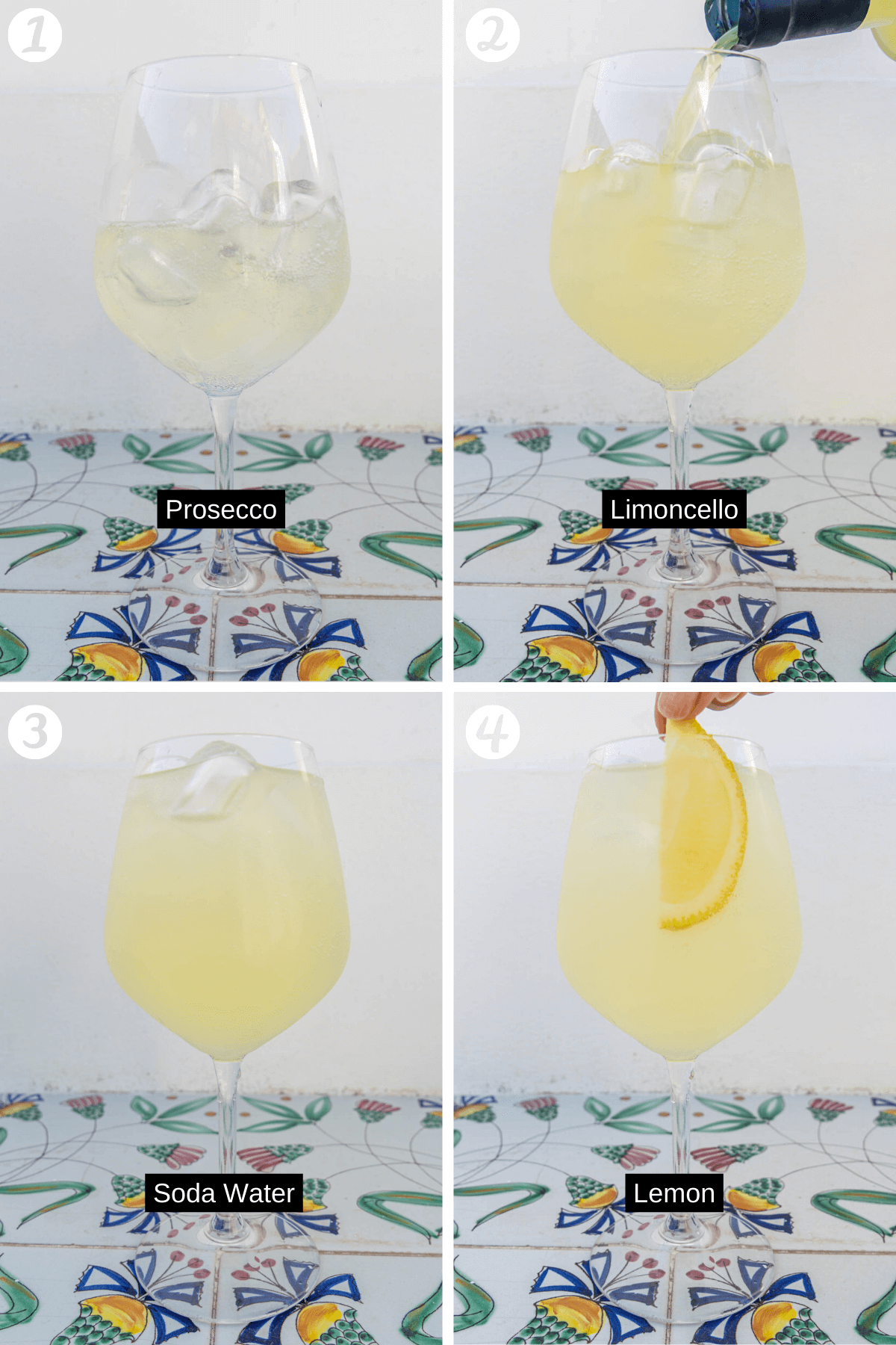 Steps on how to make a Limoncello Spritz