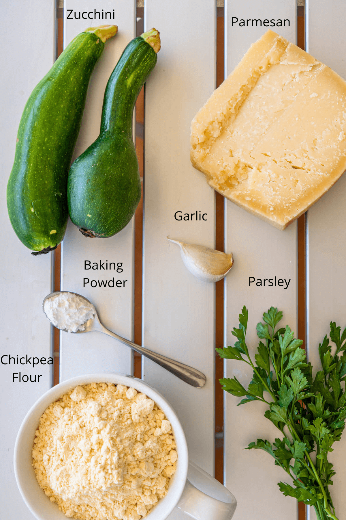 Ingredients list to make Frittelle Di Zucchine (Italian Fritters)