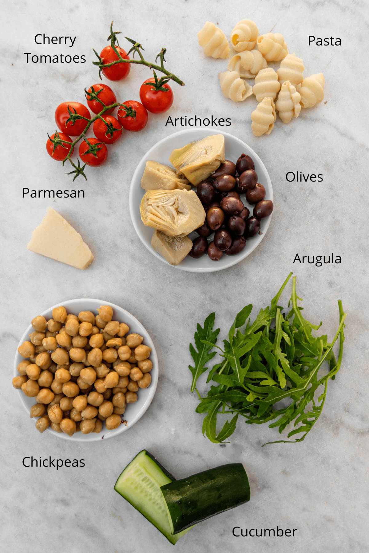 Ingredients used to make Pasta Salad
