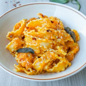Pumpkin pasta sauce with sage, chilli and parmesan