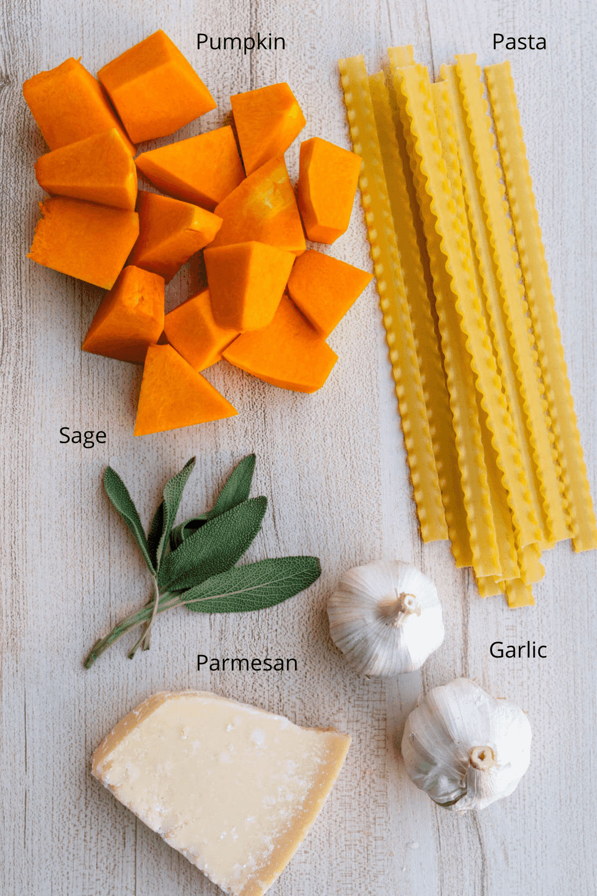 Ingredients to make a creamy pumpkin pasta sauce