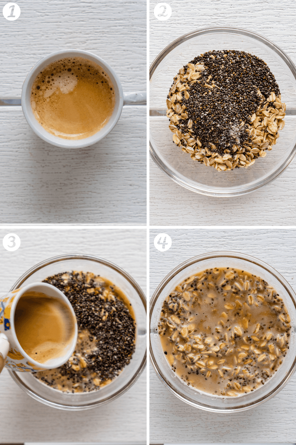 Steps on how to make the Tiramisu Overnight Oats mixture