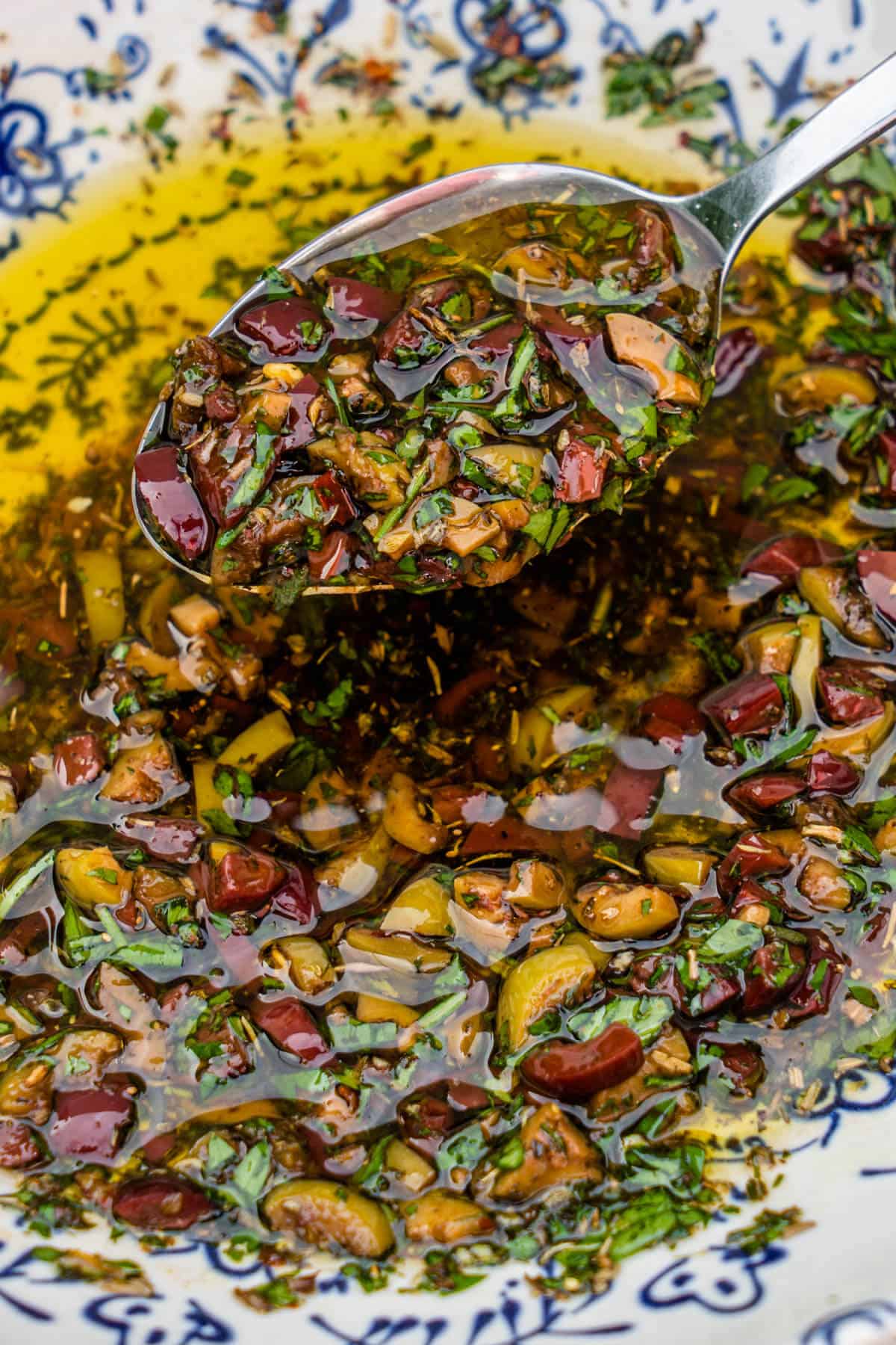 Close up of spoon to show the texture of the bread oil