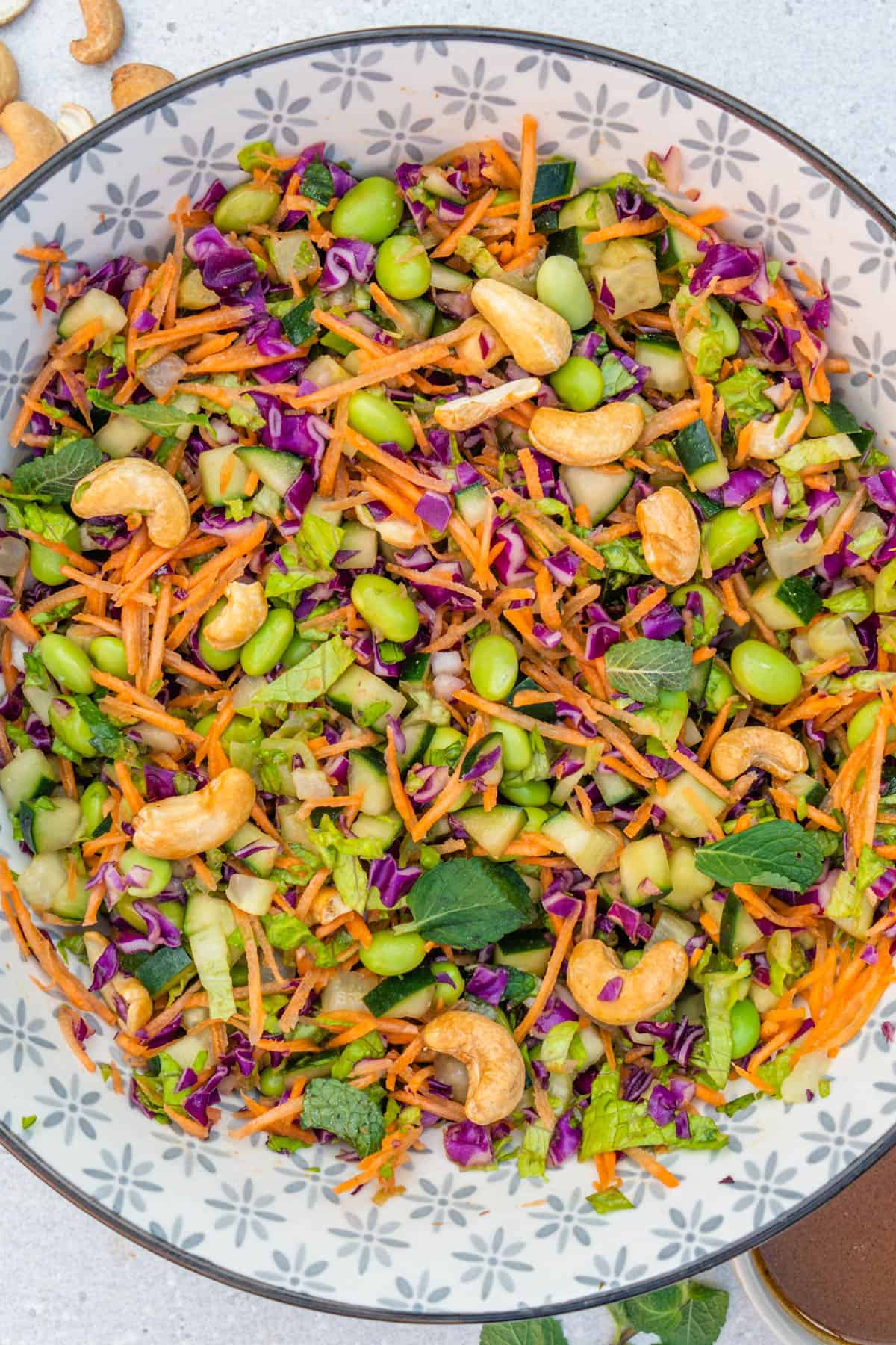 Asian salad chopped in a bowl ready to be served