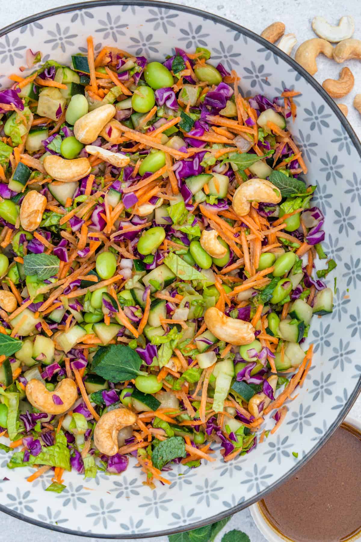 Chopped asian salad with cashews and miso dressing