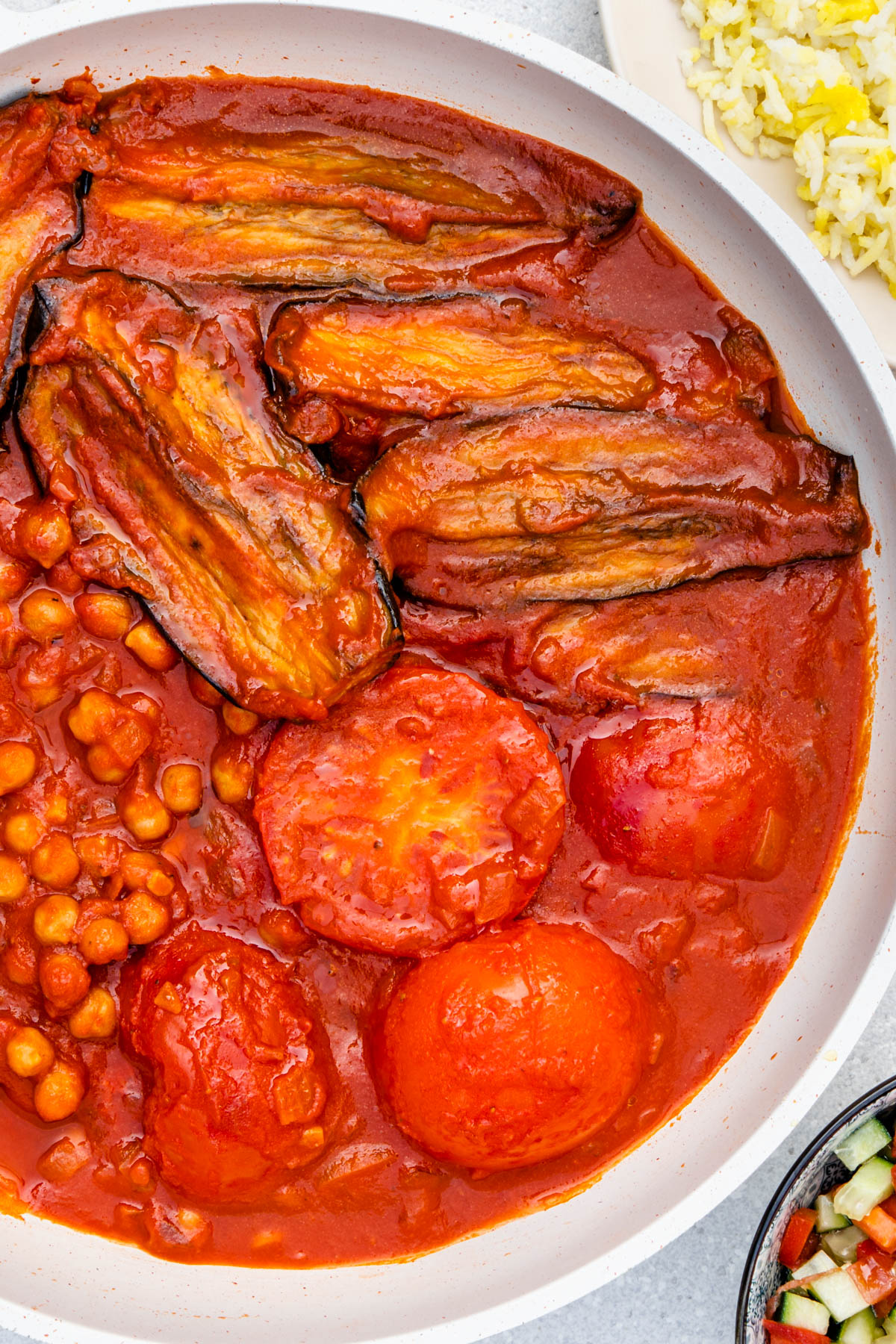 Khoresh Bademjan (Vegan Persian Eggplant Stew) in pan