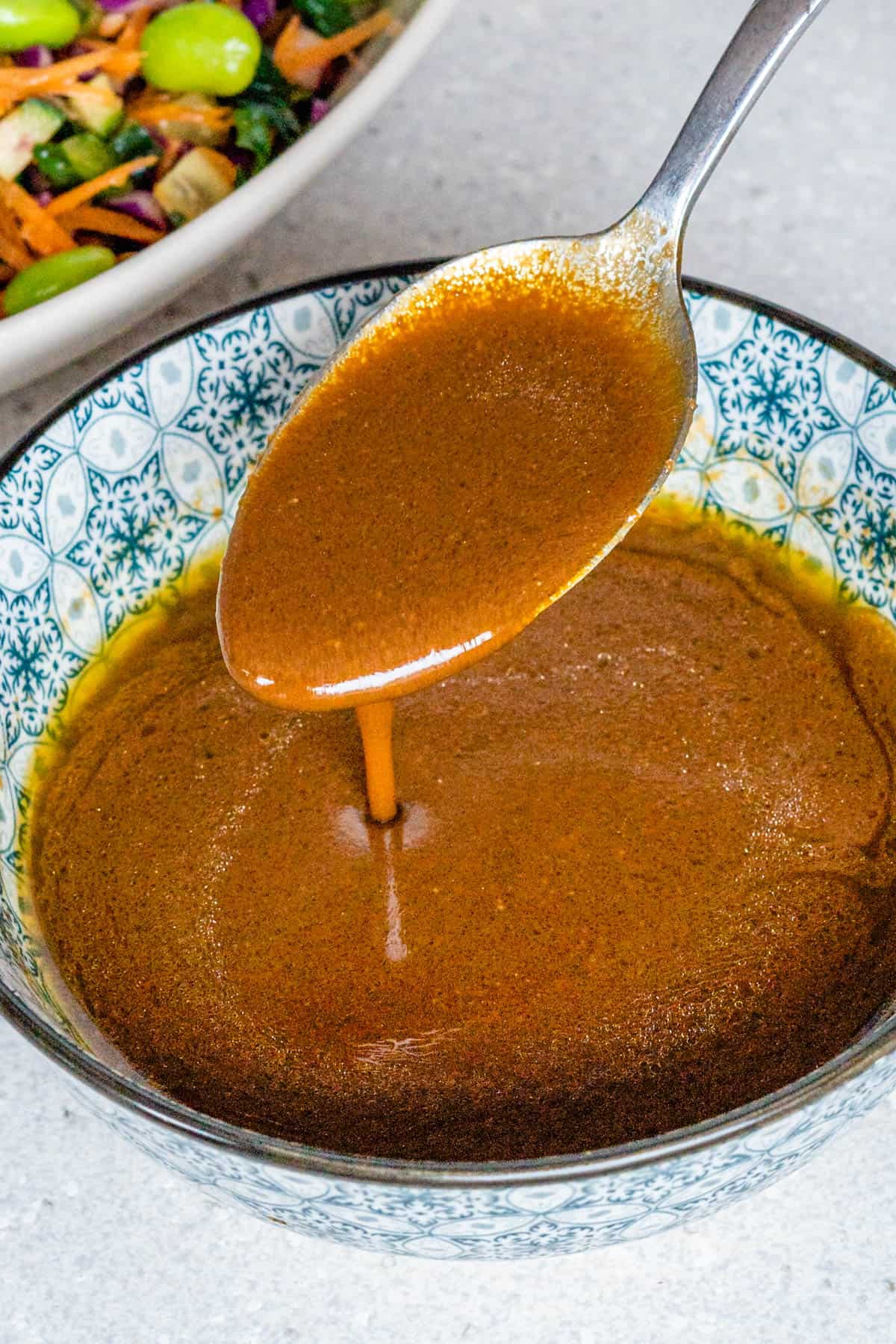 Spoon drizzle of miso dressing