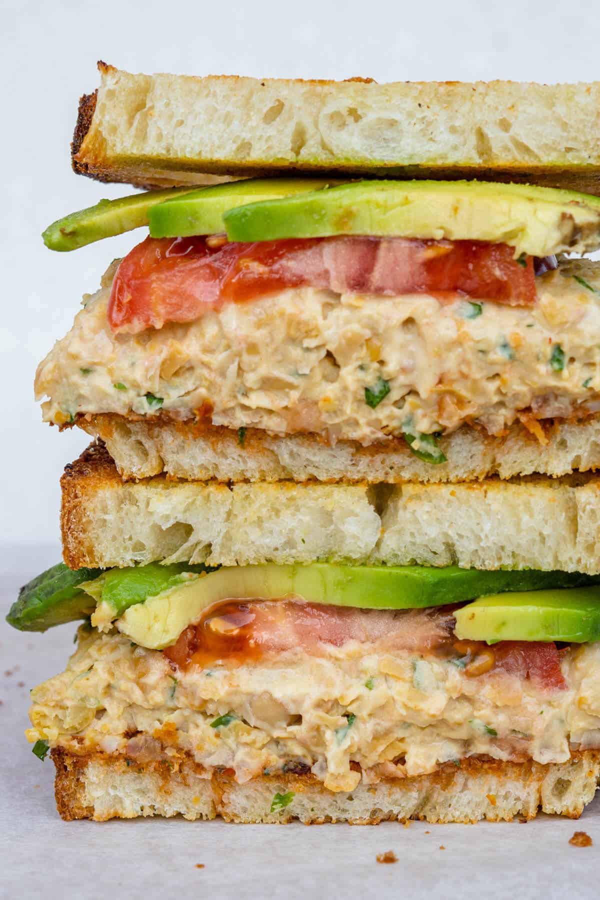 Sandwich stack of chickpea tuna salad