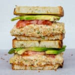 Chickpea tuna salad sandwich stack
