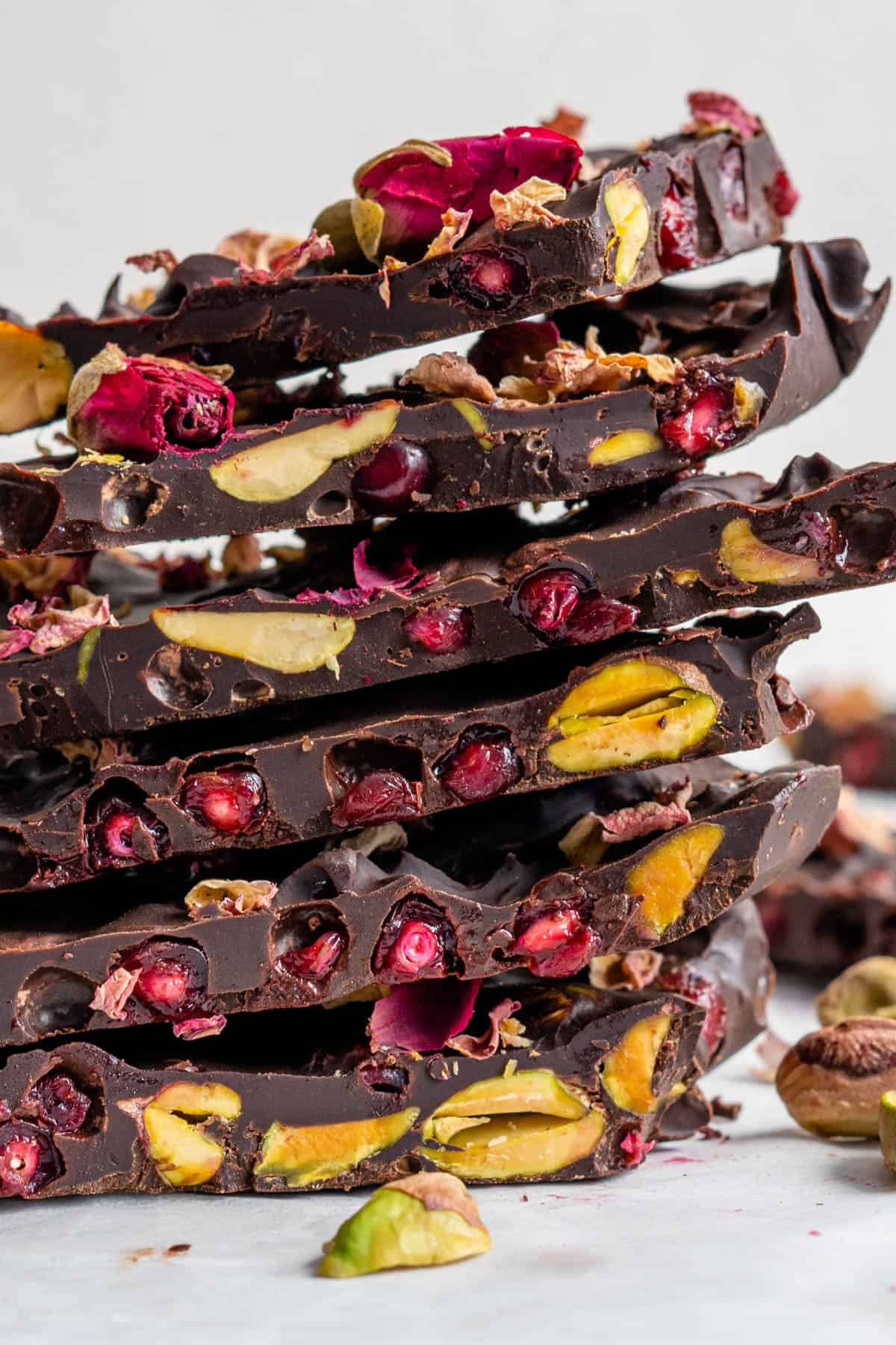 Stack of cut pieces of Persian chocolate bark flavour