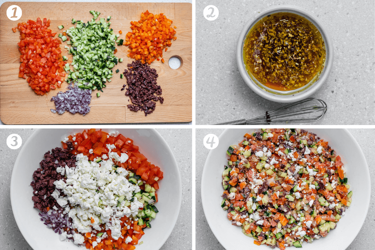 Steps on how to make a chopped Greek salad