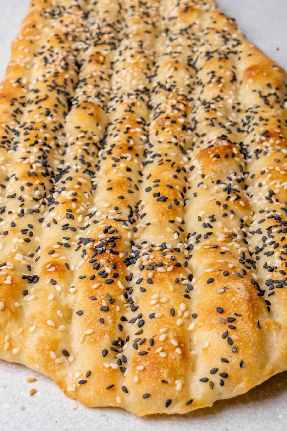 Close up of barbari bread to show texture and lines