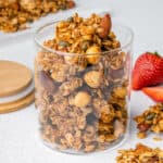 Healthy homemade granola stored in a glass jar