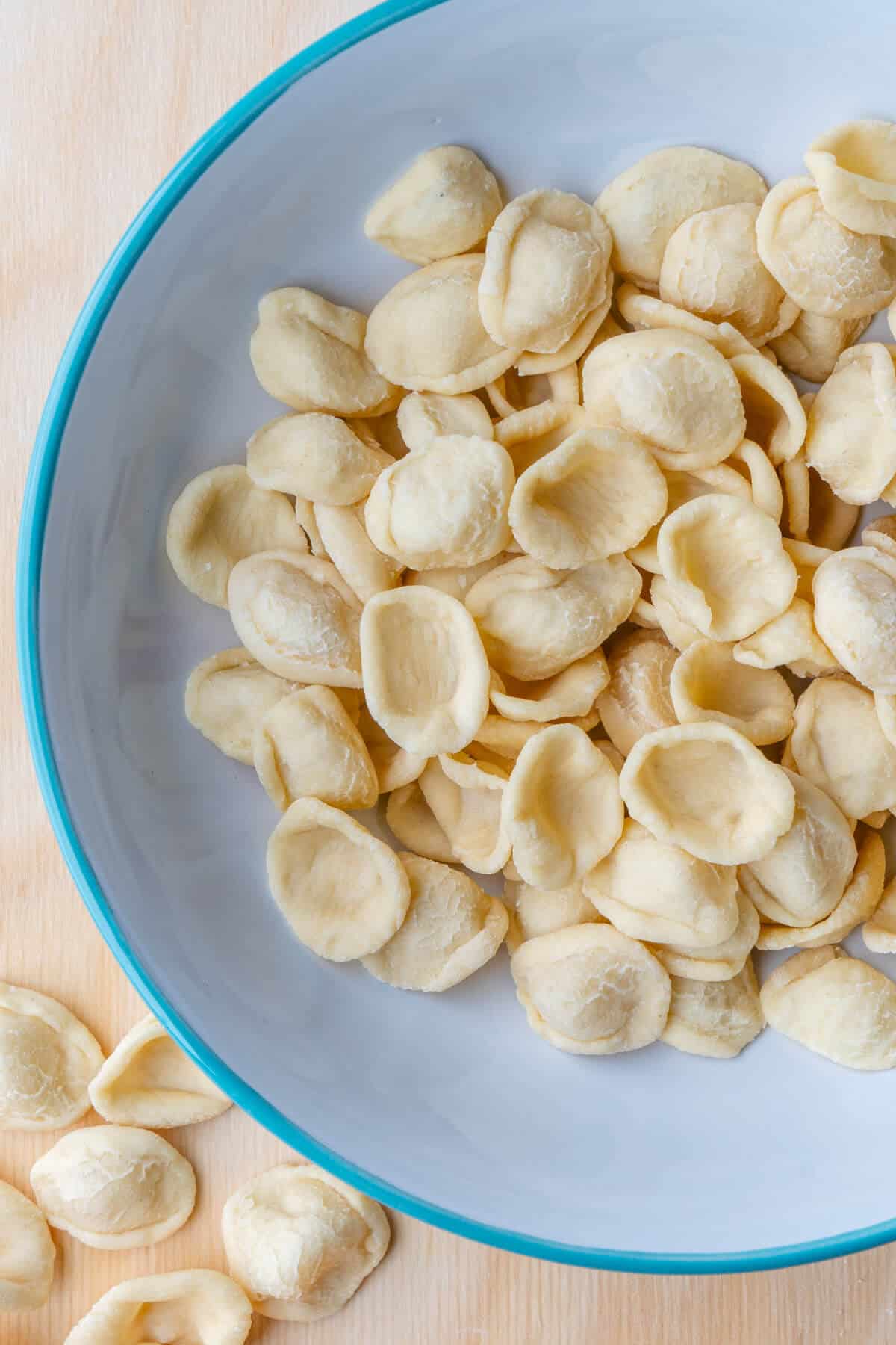 Fresh orecchiette pasta in a pasta bowl