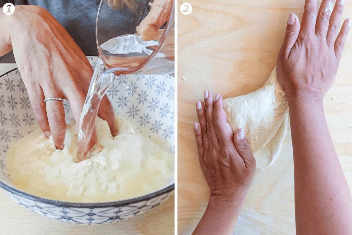 Steps on how to make the dough for orecchiette pasta