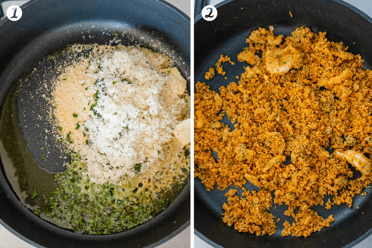 Steps on how to make Pangrattato (breadcrumbs)