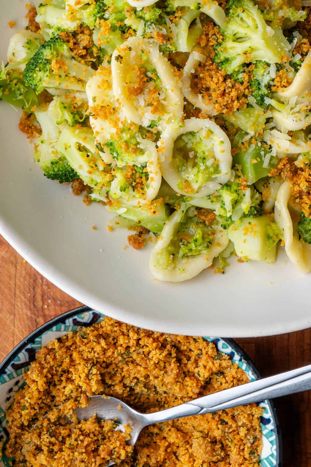 Broccoli pasta topped with pangrattato