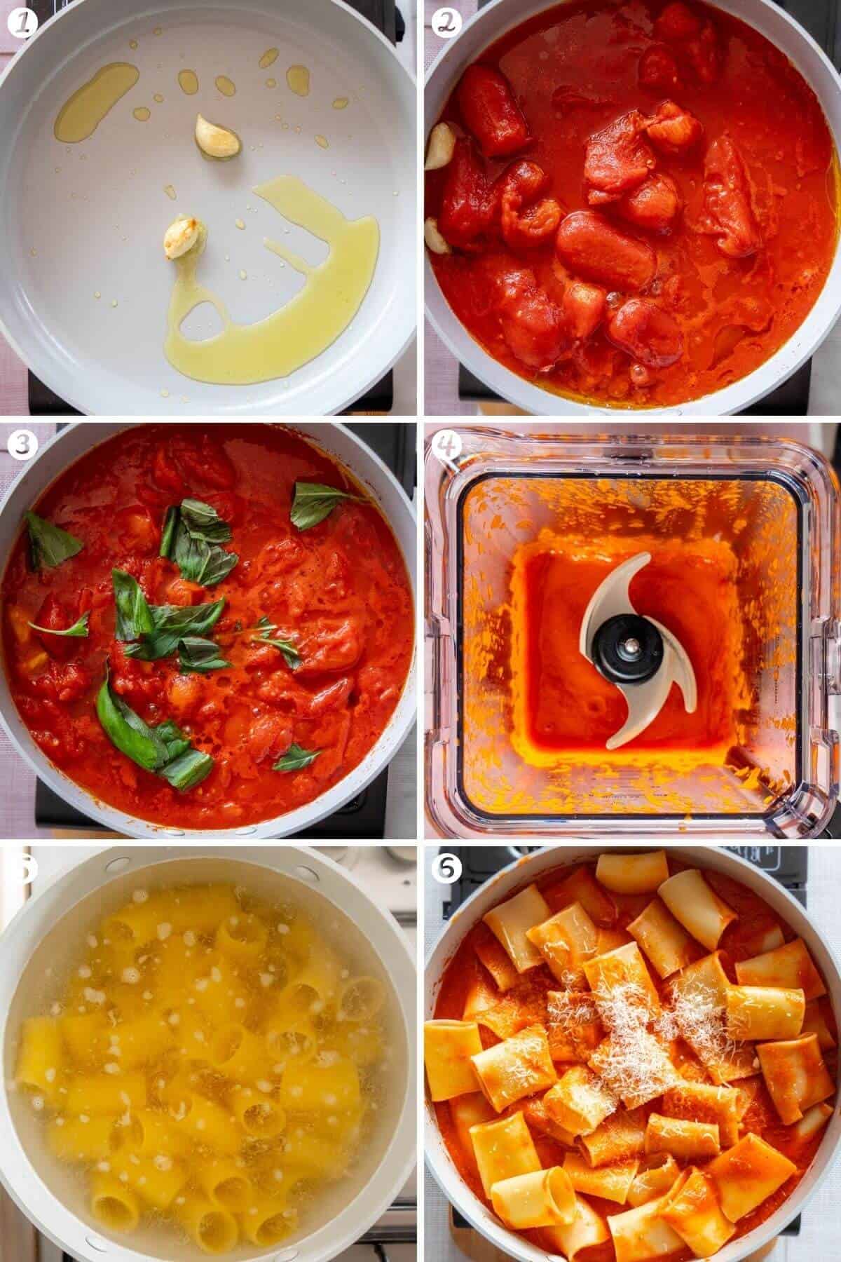 Steps on how to make the tomato sauce for burrata pasta recipe