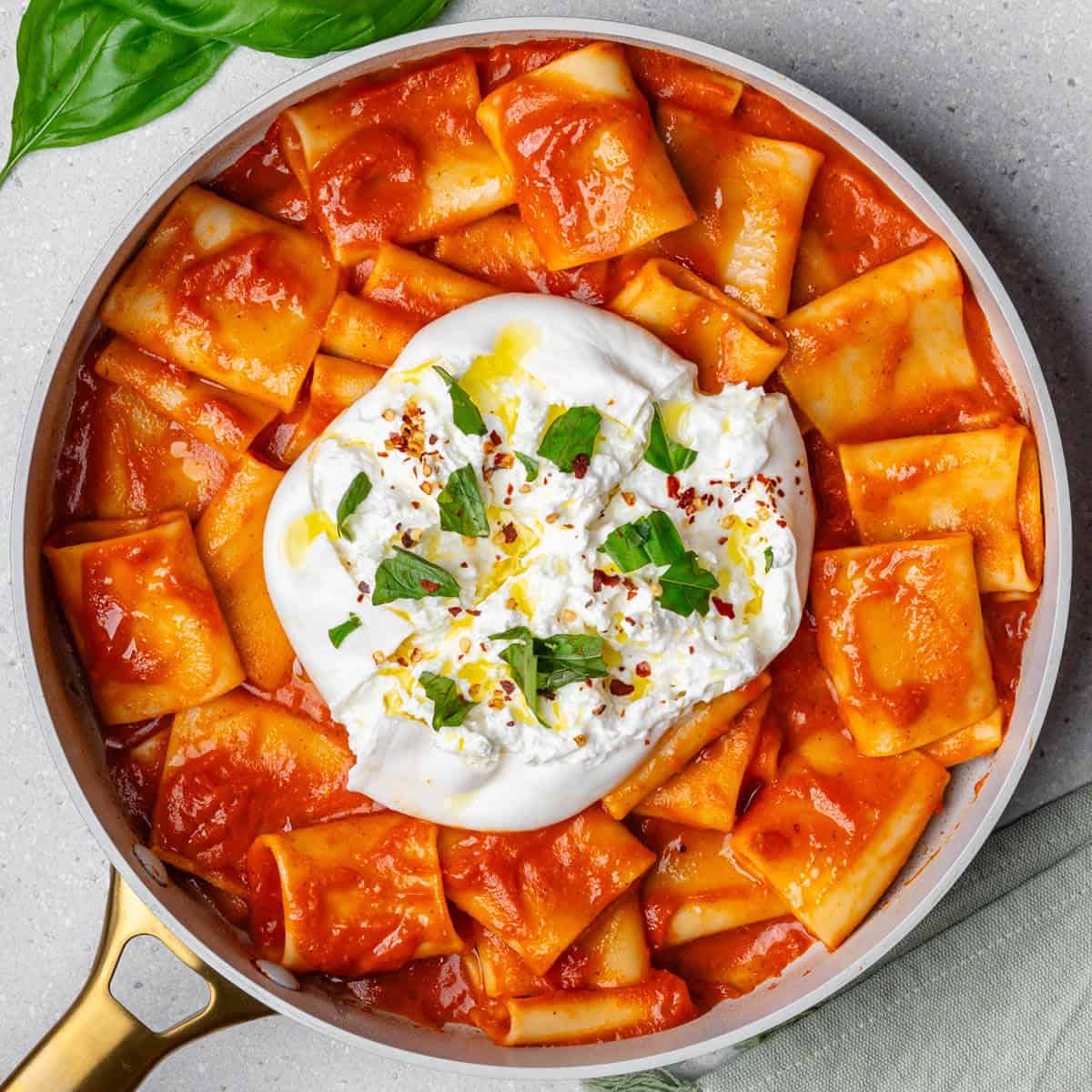 30 Minute Chicken with Braised Tomatoes and Burrata - Serving Dumplings