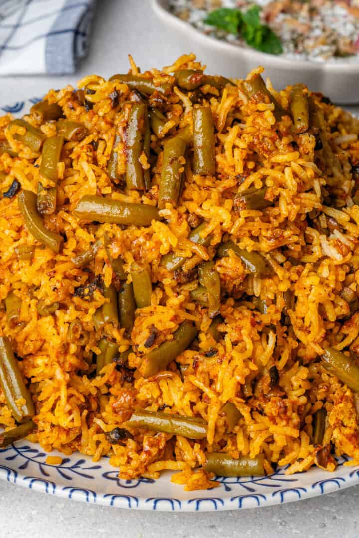 Lubia Polo - Persian Green Bean Rice (Vegan Recipe) - Cooking With Ayeh