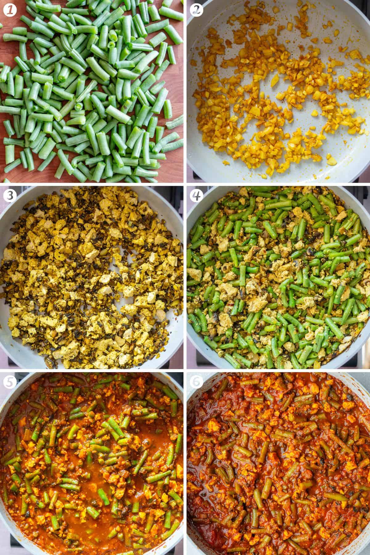Steps on how to make the Green Bean mixture for Loobia Polo