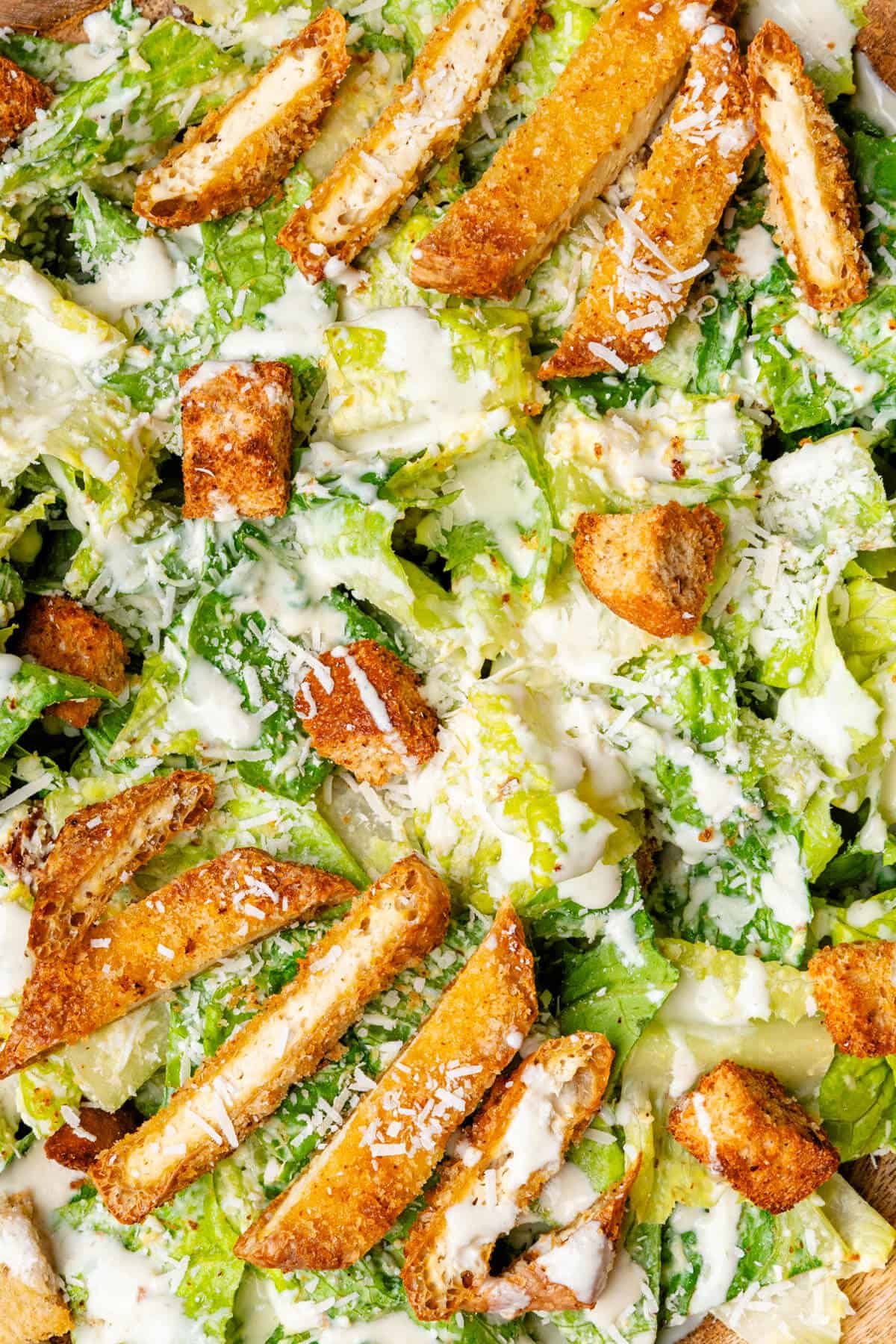 Close up of healthy caesar salad without anchovies