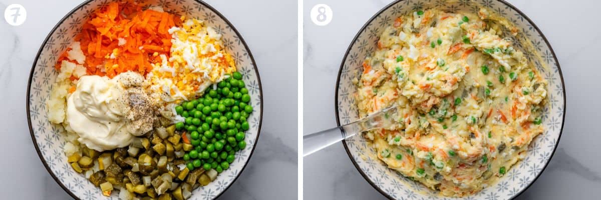 Steps 7 and 8 on how to make salad olivieh