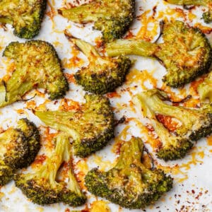 Smashed broccoli with crispy parmesan cheese