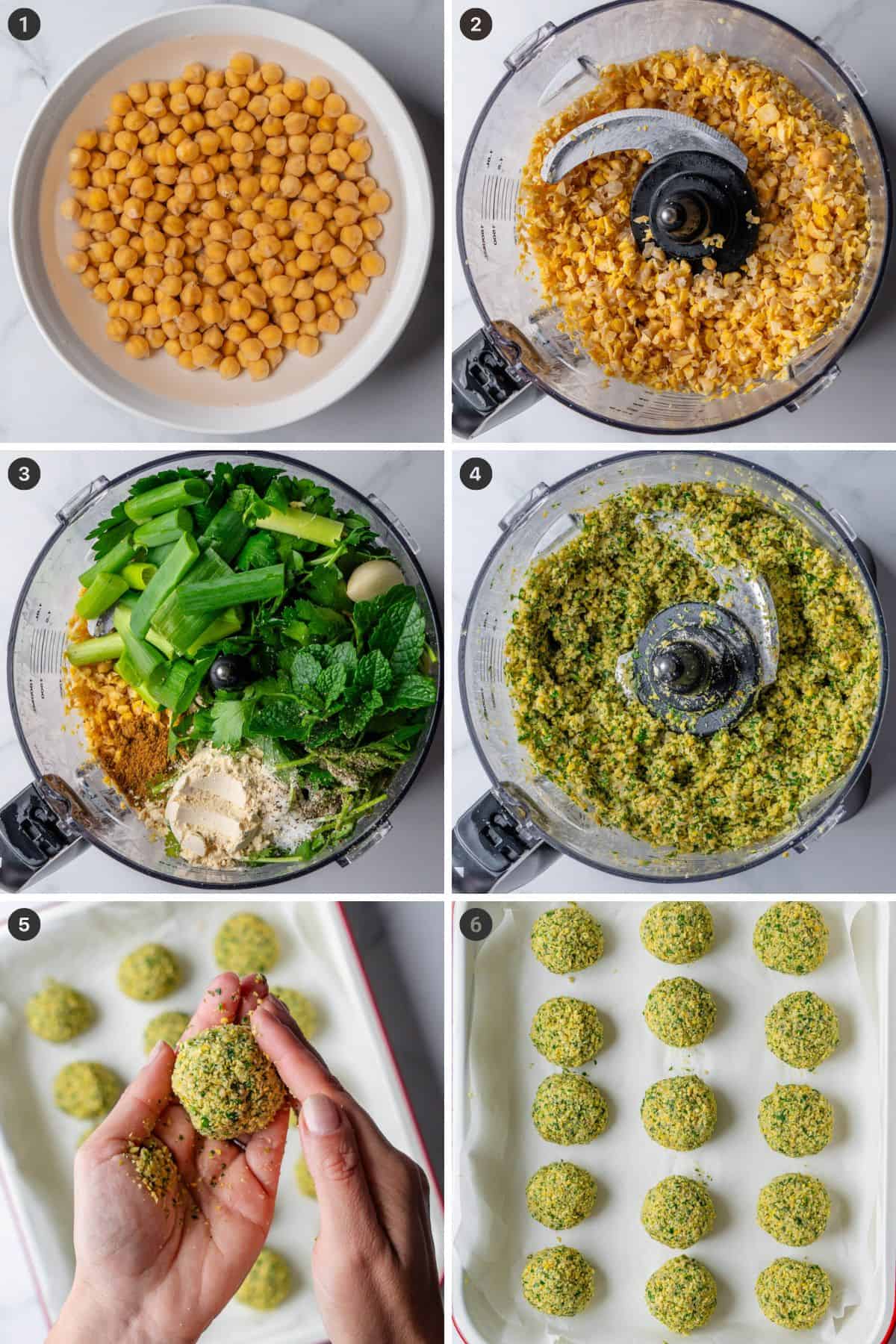 Steps 1 to 6 on how to make a falafel wrap