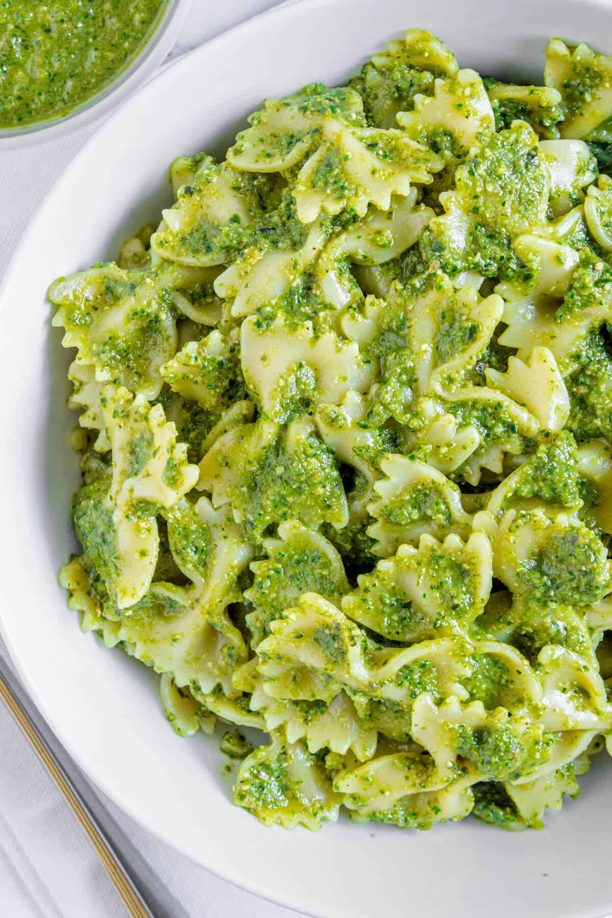 Superfood pesto pasta in a bowl