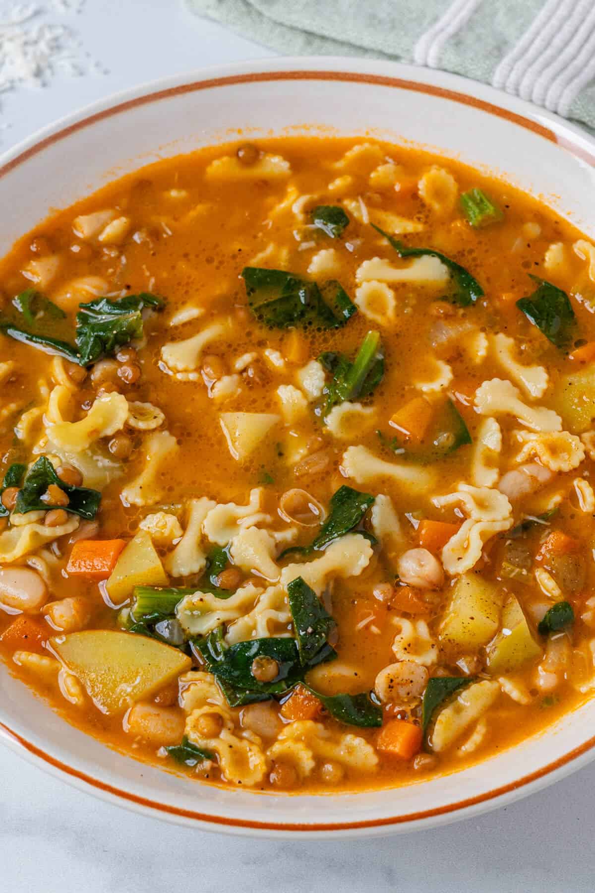 Italian minestrone soup served in a bowl